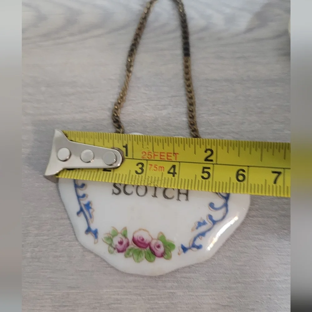 3 PAINTED PORCELAIN LIQUOR TAG LABELS SCOTCH & BOURBON VINTAGE JAPAN